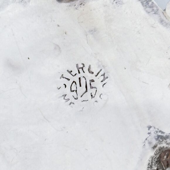 Green Onyx Filigree Brooch Pin | Vintage Sterling Silver 925 - Picture 4 of 7